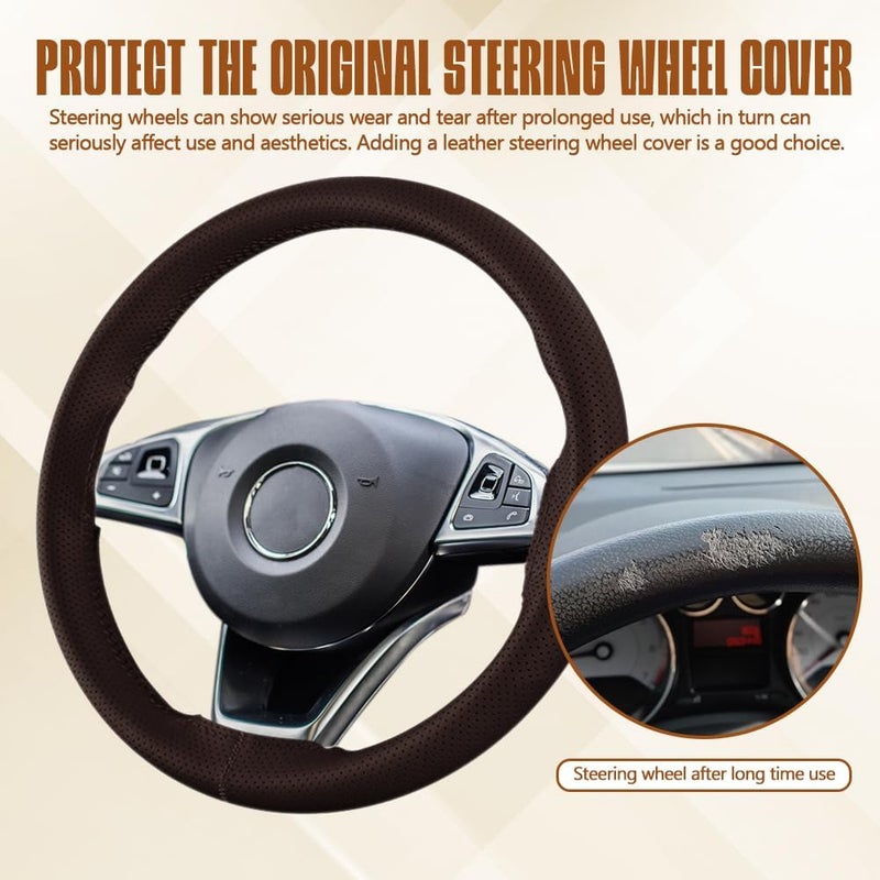 HEVLE Leather Steering Wheel Cover - 15 Inch - Image 3
