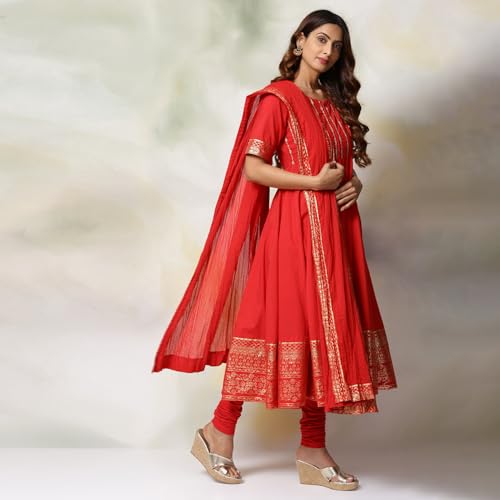 Biba Women's Red Cotton Anarkali Suit_44 - Image 3