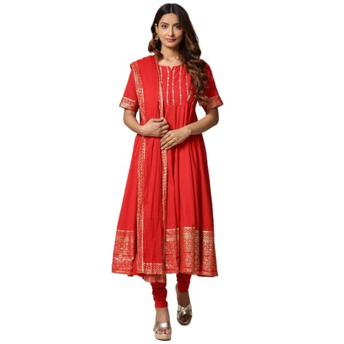 Biba Women's Red Cotton Anarkali Suit_44 - Image 1