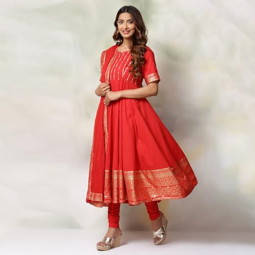Biba Women's Red Cotton Anarkali Suit_44 - Image 2