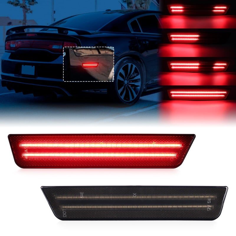 أضواء جانبية حمراء LED متسلسلة لمصد السيارة الخلفي FetonAuto لسيارة دودج تشالنجر 2008-2014 ودودج تشارجر 2011-2014 2PCS عدسة مدخنة ديناميكية مسح ضوئي