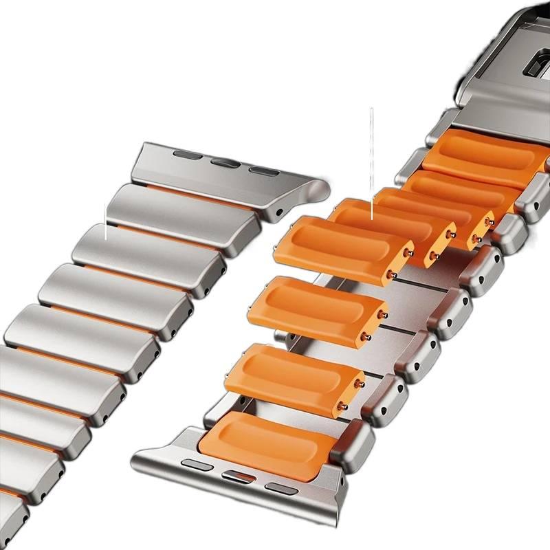 سوار ساعة ذكية سوار معدني من الستانلس ستيل متوافق مع Apple Watch 42/44/45/49mm بملاءمة قابلة للتعديل وحزام بديل بتصميم معدني أنيق باللون أسود قابل للتعديل - Image 3