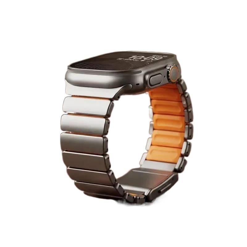 سوار ساعة ذكية سوار معدني من الستانلس ستيل متوافق مع Apple Watch 42/44/45/49mm بملاءمة قابلة للتعديل وحزام بديل بتصميم معدني أنيق باللون أسود قابل للتعديل - Image 2