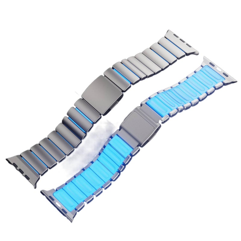 سوار ساعة ذكية سوار معدني من الستانلس ستيل متوافق مع Apple Watch 42/44/45/49mm بملاءمة قابلة للتعديل وحزام بديل بتصميم معدني أنيق باللون أسود قابل للتعديل - Image 1