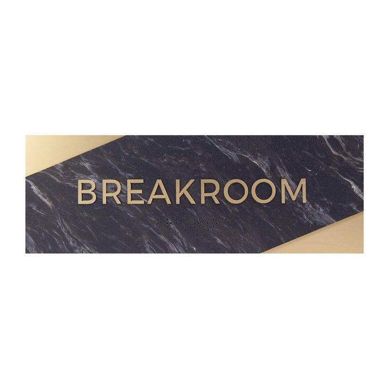 SBlabels Breakroom Sign With Braille/Small Business Easy Adhesive Mount Door And Wall Sign / 3" x 9" / Dark Marble Design - Image 1