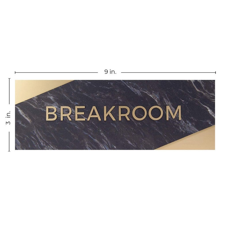 SBlabels Breakroom Sign With Braille/Small Business Easy Adhesive Mount Door And Wall Sign / 3" x 9" / Dark Marble Design - Image 4