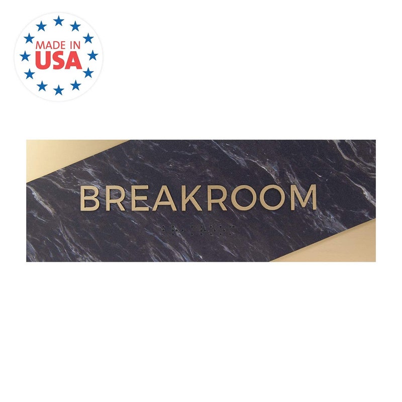 SBlabels Breakroom Sign With Braille/Small Business Easy Adhesive Mount Door And Wall Sign / 3" x 9" / Dark Marble Design - Image 5