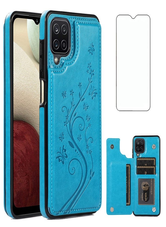 Asuwish Phone Case for Samsung Galaxy A12 with Tempered Glass Screen Protector Card Holder Wallet Cover Stand Flip Leather Cell Accessories Glaxay A 12 12A samsunga12case Cases Women Men Blue - Image 1