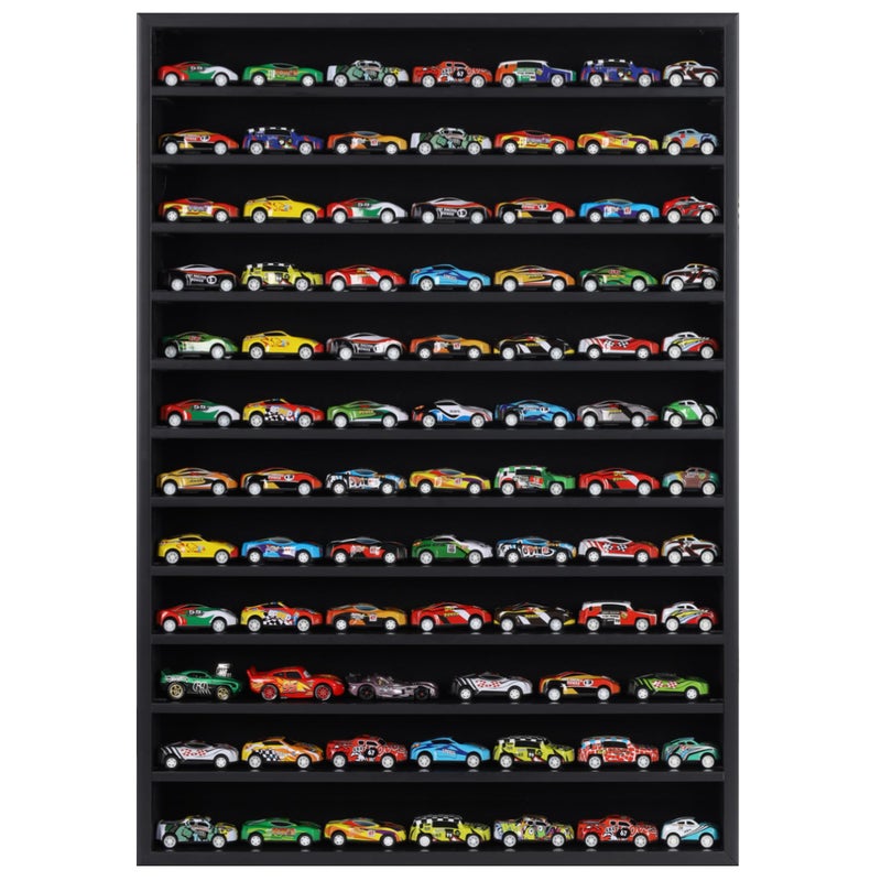 DisplayGifts Open Front Hot 1:64 Scale Toy Cars Wheels Matchbox Display Case Die-cast Model Cars Storage Cabinet - NO Door Cover in The Front (Black) - 26.5 X 18.75 X 3 Inches - Image 1