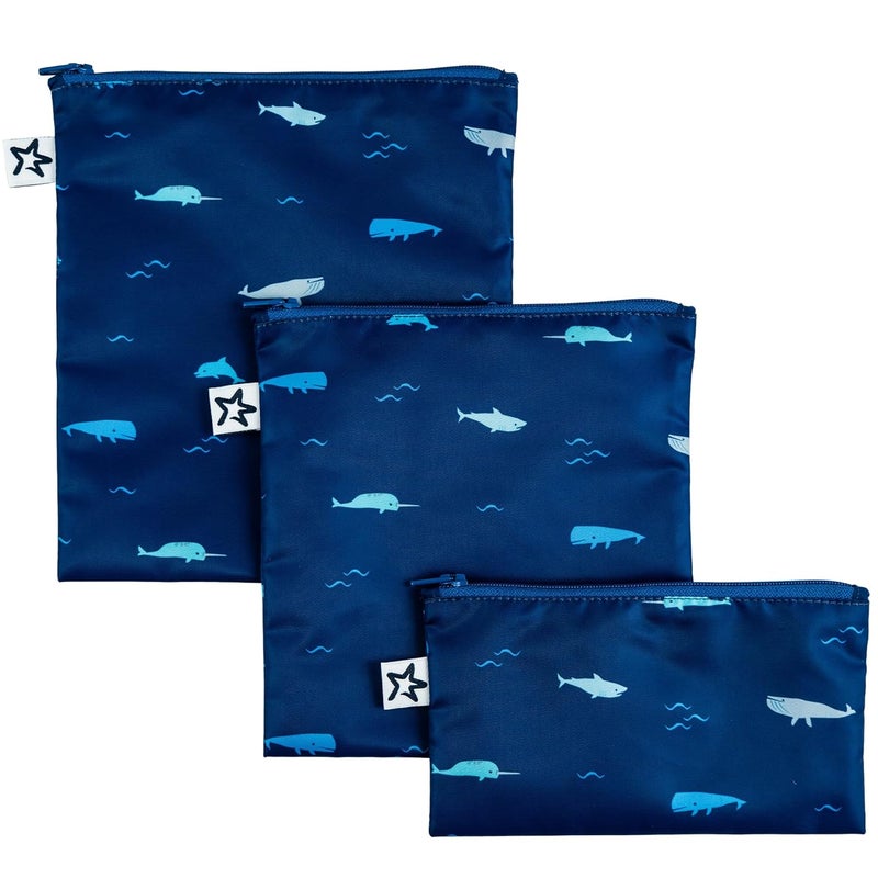 Tiny Twinkle Reusable Snack Bags for Kids – 3 Pack Snack Pouches & Sandwich Bag for Toddlers – Machine Washable, Mess-Proof for Lunch & Travel (Ocean) - Image 1