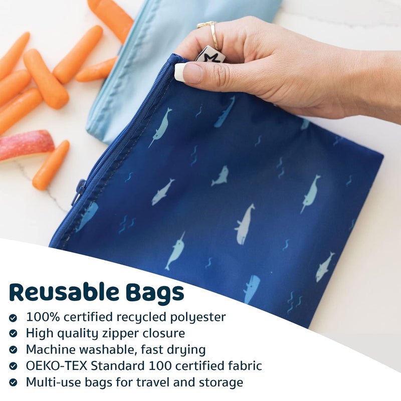 Tiny Twinkle Reusable Snack Bags for Kids – 3 Pack Snack Pouches & Sandwich Bag for Toddlers – Machine Washable, Mess-Proof for Lunch & Travel (Ocean) - Image 3