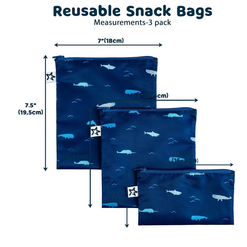 Tiny Twinkle Reusable Snack Bags for Kids – 3 Pack Snack Pouches & Sandwich Bag for Toddlers – Machine Washable, Mess-Proof for Lunch & Travel (Ocean) - Image 2