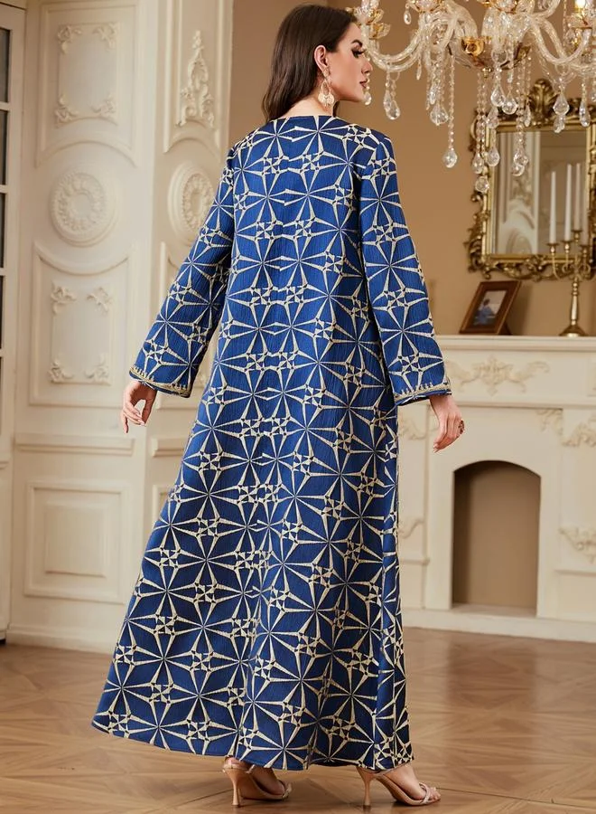Take Two Dark Blue Women Textured Faux Pearl Detail Jalabiya for Women | Best Price UAE