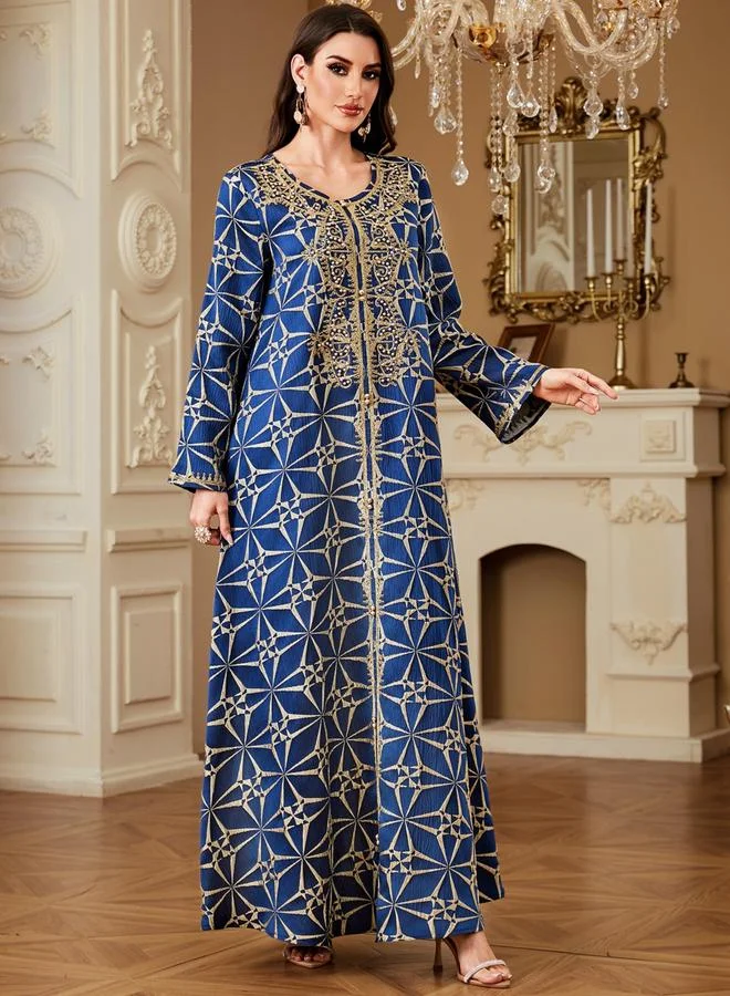 Take Two Dark Blue Women Textured Faux Pearl Detail Jalabiya for Women | Best Price UAE