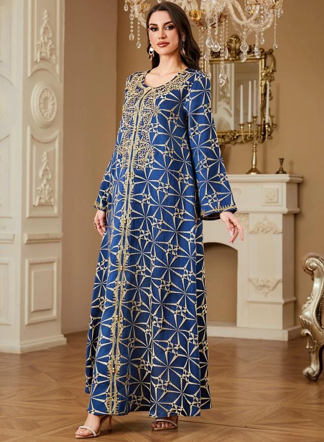 Take Two Dark Blue Women Textured Faux Pearl Detail Jalabiya for Women | Best Price UAE