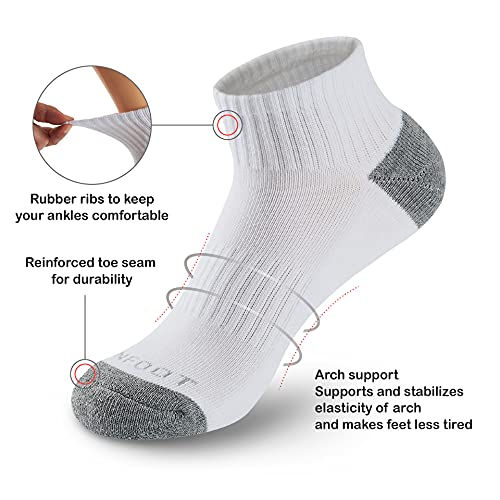 MONFOOT Men's/Women's 6 Pairs Daily Cushion Comfort Fit Performance Quarter Ankle Socks, White Large Multipack - Image 2