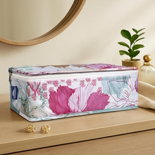 HomeStrap Gulmohar Luxe Jewellery Pouch - Floral Design Organizer | Elegant Jewellery Storage for storing bangles, earrings, rings & necklace (Pink) - Image 2
