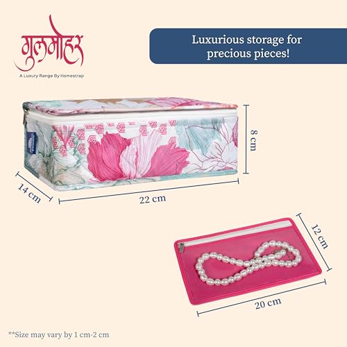 HomeStrap Gulmohar Luxe Jewellery Pouch - Floral Design Organizer | Elegant Jewellery Storage for storing bangles, earrings, rings & necklace (Pink) - Image 3