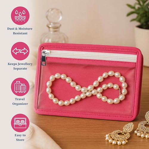 HomeStrap Gulmohar Luxe Jewellery Pouch - Floral Design Organizer | Elegant Jewellery Storage for storing bangles, earrings, rings & necklace (Pink) - Image 5