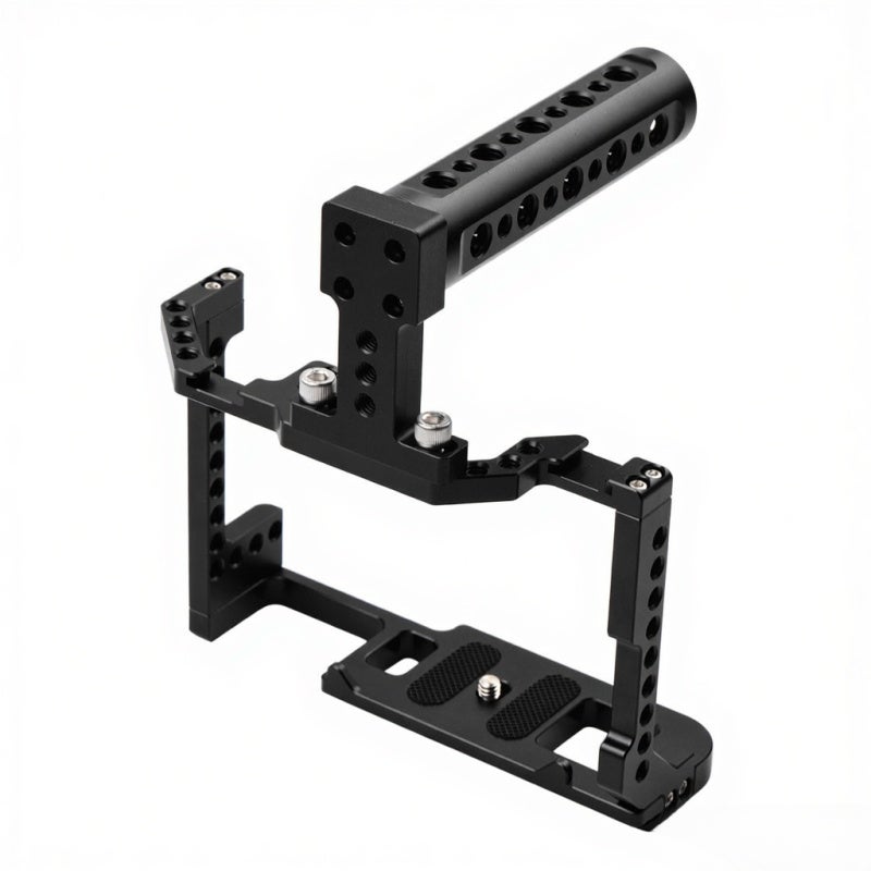 DSLR Camera Cage: Aluminum Alloy Rig With 1/4 Inch Screws, Anti-slip Pads, Dual Cold Shoe Mounts - Hollow Design For Quick Battery Access, Top Handle For Low Angle Shooting For Canon EOS 90D/80D/70D D - Image 1