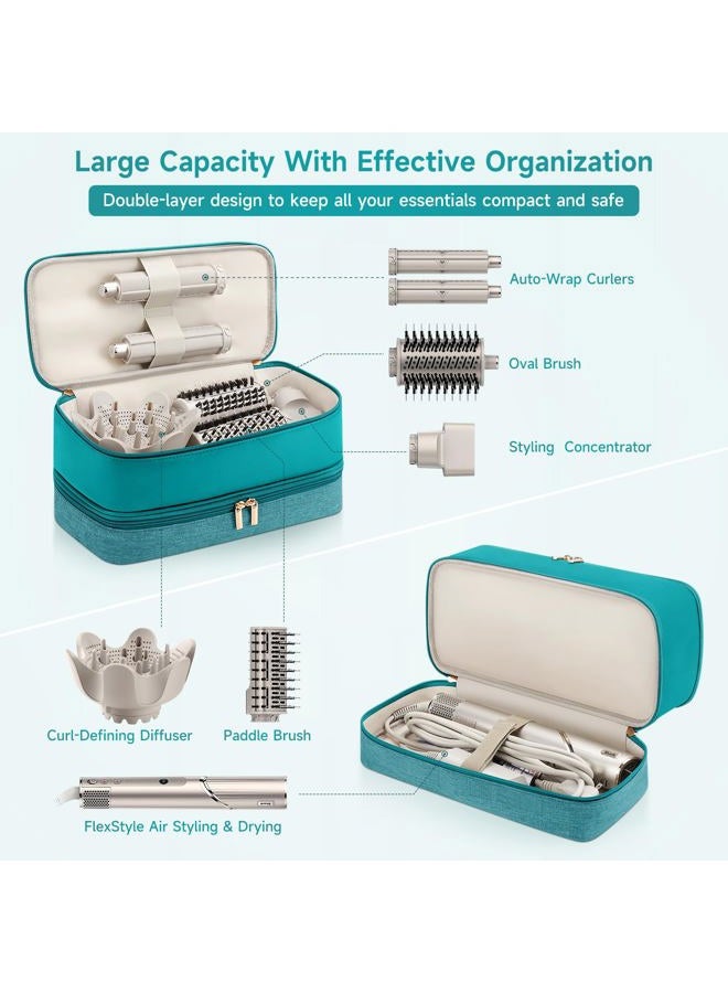 Adworte Travel Hair Dryer Case for Shark Flexstyle, Double-Layer Carrying Case for Shark Flex Style Blow Dryer, Portable Hair Tools Storage Organizer Bag for Shark Beauty Hairdryer Attchments (Teal Green) - Image 2