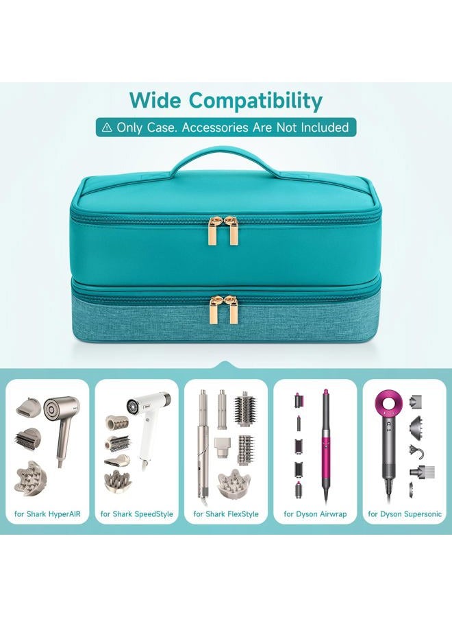 Adworte Travel Hair Dryer Case for Shark Flexstyle, Double-Layer Carrying Case for Shark Flex Style Blow Dryer, Portable Hair Tools Storage Organizer Bag for Shark Beauty Hairdryer Attchments (Teal Green) - Image 5