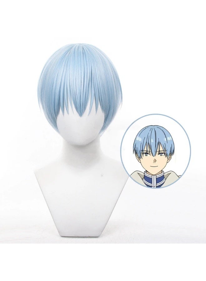 general Frieren: Beyond Journey's End Himmel Cosplay Wig Ice Blue Scalp Top Short Hair Gift for Family and Friends - Image 1