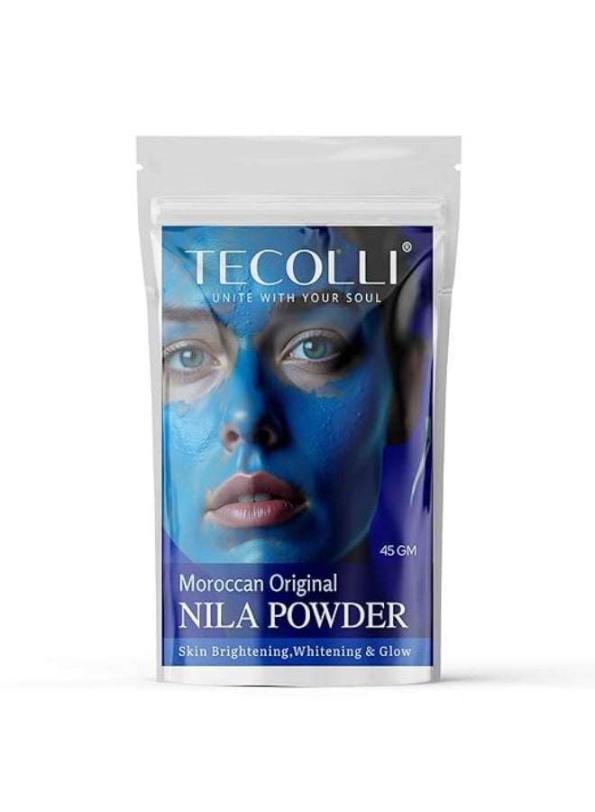 TECOLLI Original Moroccan Blue Nila Powder 45g – Pure & Natural Face Mask for Skin Brightening, Purifying, and Whitening - Image 1