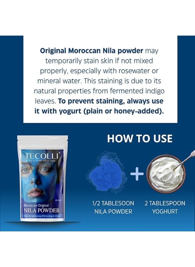 TECOLLI Original Moroccan Blue Nila Powder 45g – Pure & Natural Face Mask for Skin Brightening, Purifying, and Whitening - Image 5