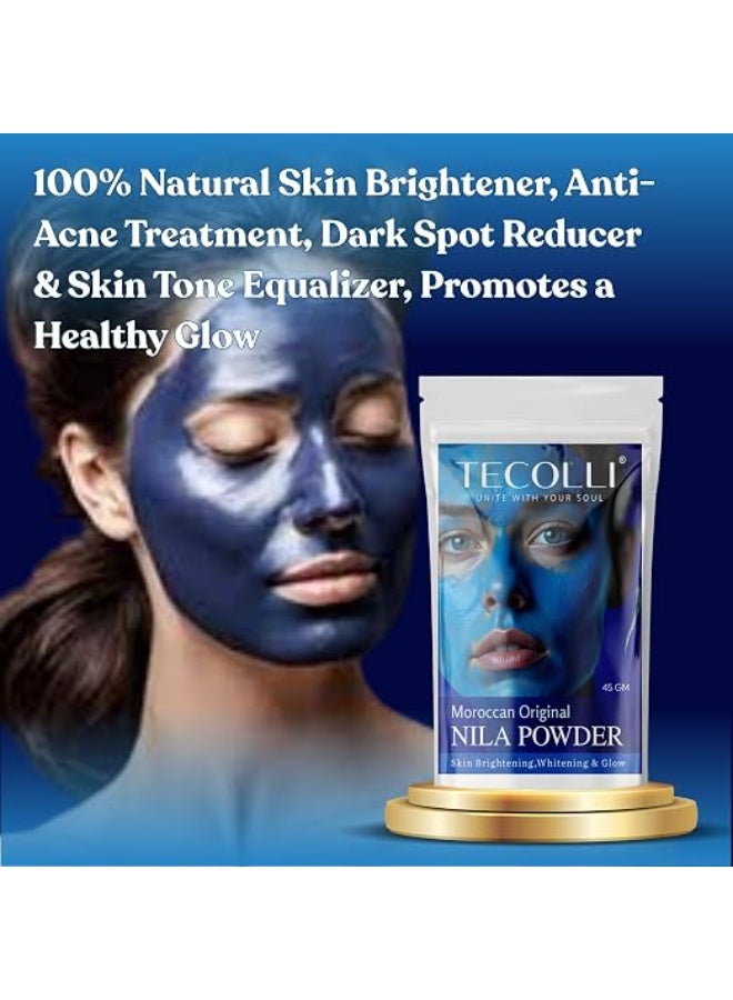 TECOLLI Original Moroccan Blue Nila Powder 45g – Pure & Natural Face Mask for Skin Brightening, Purifying, and Whitening - Image 3