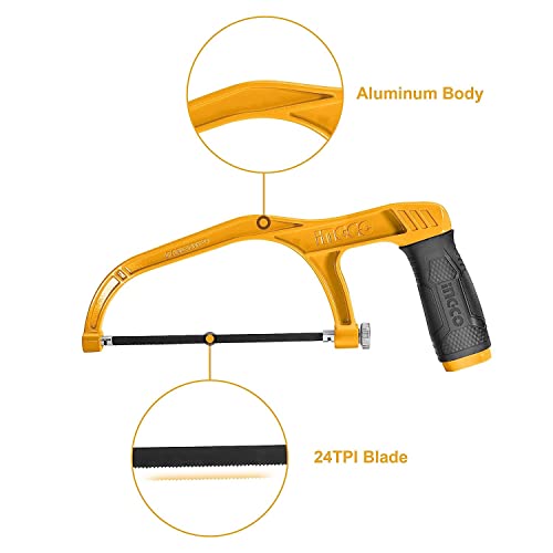 INGCO Mini Hacksaw, 150mm (6") Hand Saw, Comfortable Handle Aluminium Body With 1 pcs Blade for Metal, Wood, PVC Pipes - Image 4