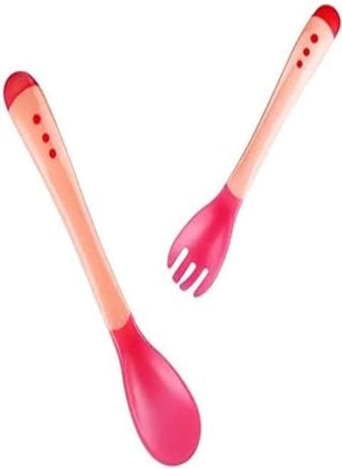 Safari Baby Heat Color changing spoon & fork Set red
