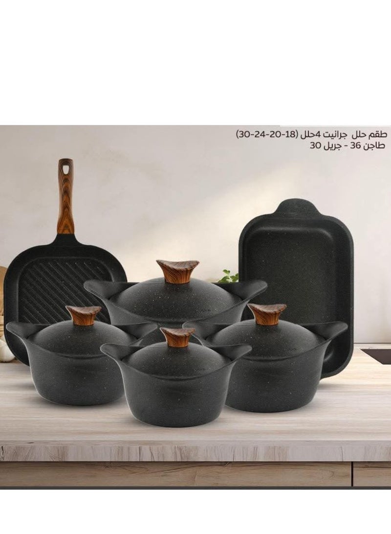 نيوكلين طقم جرانيت ديزاين كوري 10 ق مدور بجريل و طاجن اسود