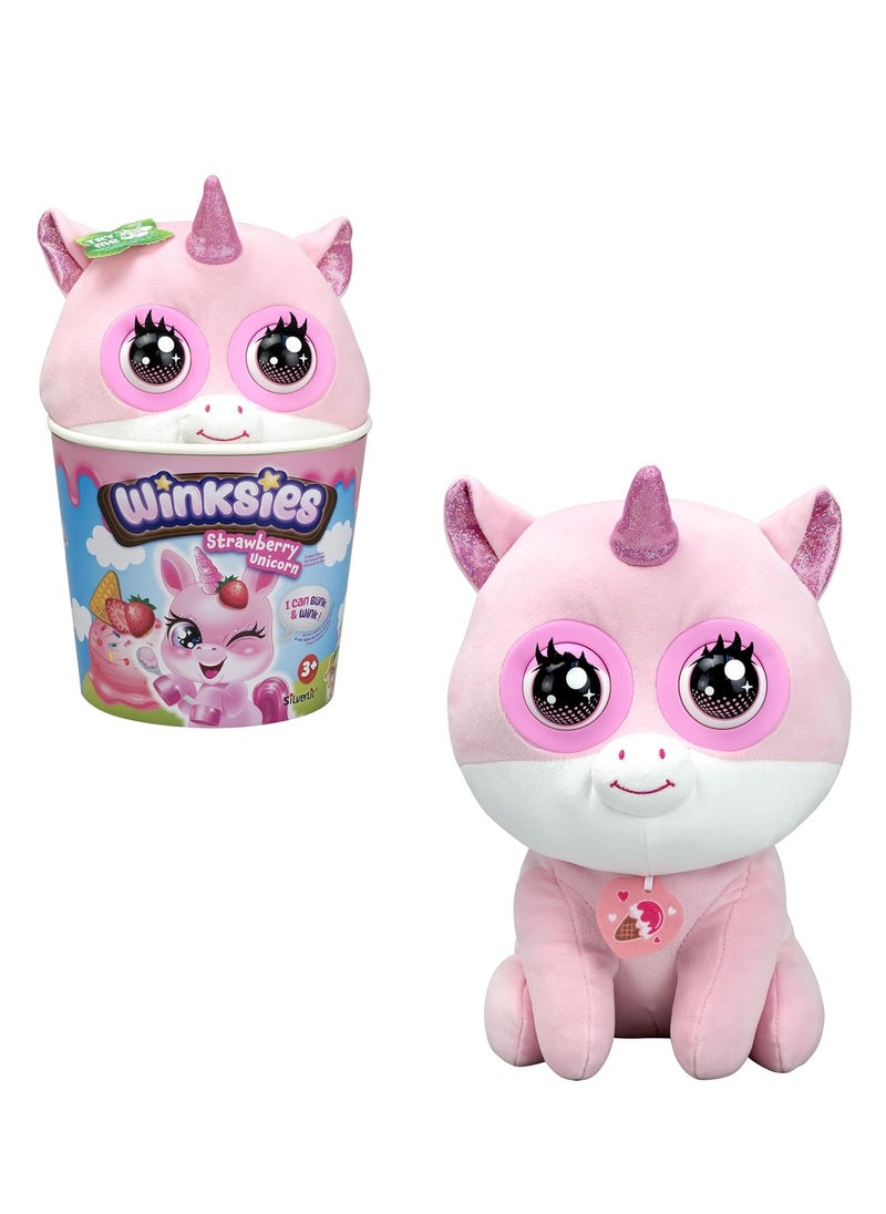 Winksies Interactive Soft Toy - Strawberry Unicorn with Blinking Eyes & Sound Effects – Cuddly Plush Toy for Kids 3+ – Ice Cream Cone
