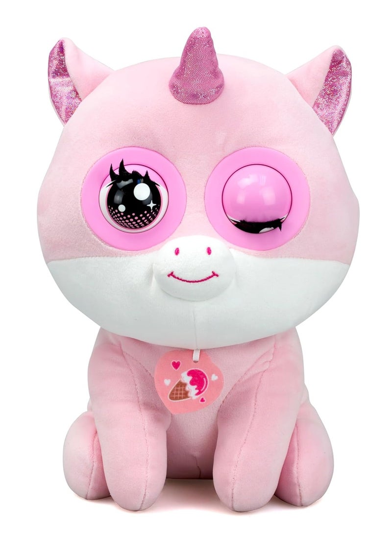 Winksies Interactive Soft Toy - Strawberry Unicorn with Blinking Eyes & Sound Effects – Cuddly Plush Toy for Kids 3+ – Ice Cream Cone