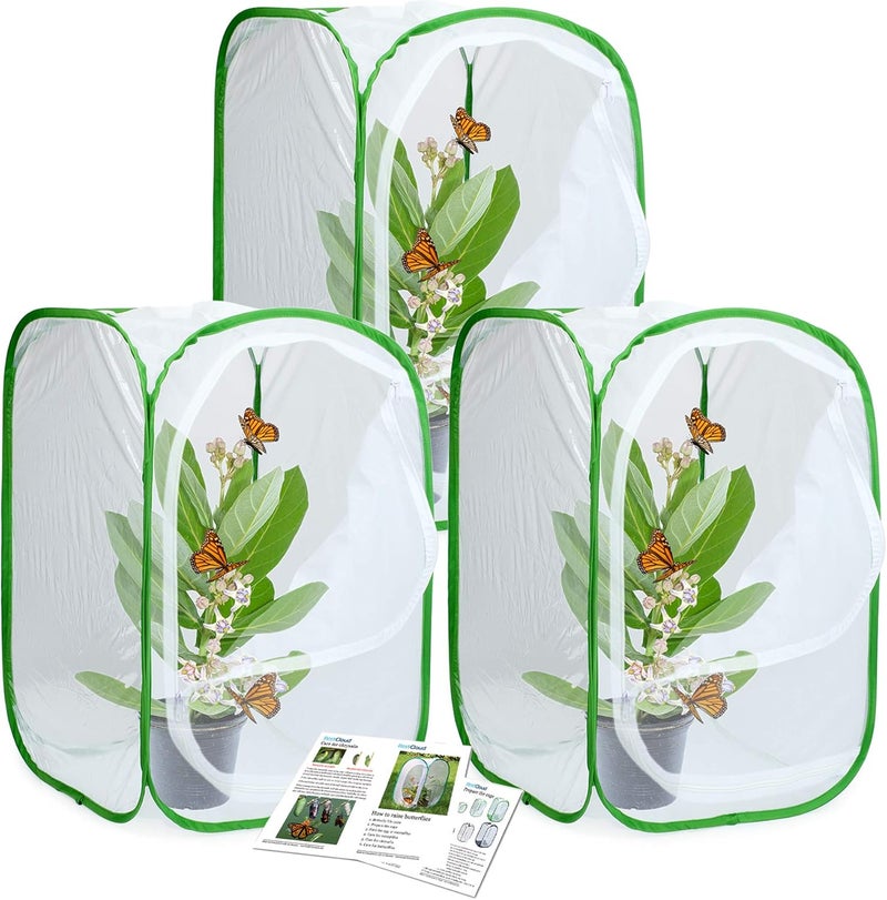 RESTCLOUD 3-Pack Insect and Butterfly Habitat Cage Terrarium Pop-up Butterfly Enclosure (3 x 15.7 x 15.7 x 23.6") - Image 1