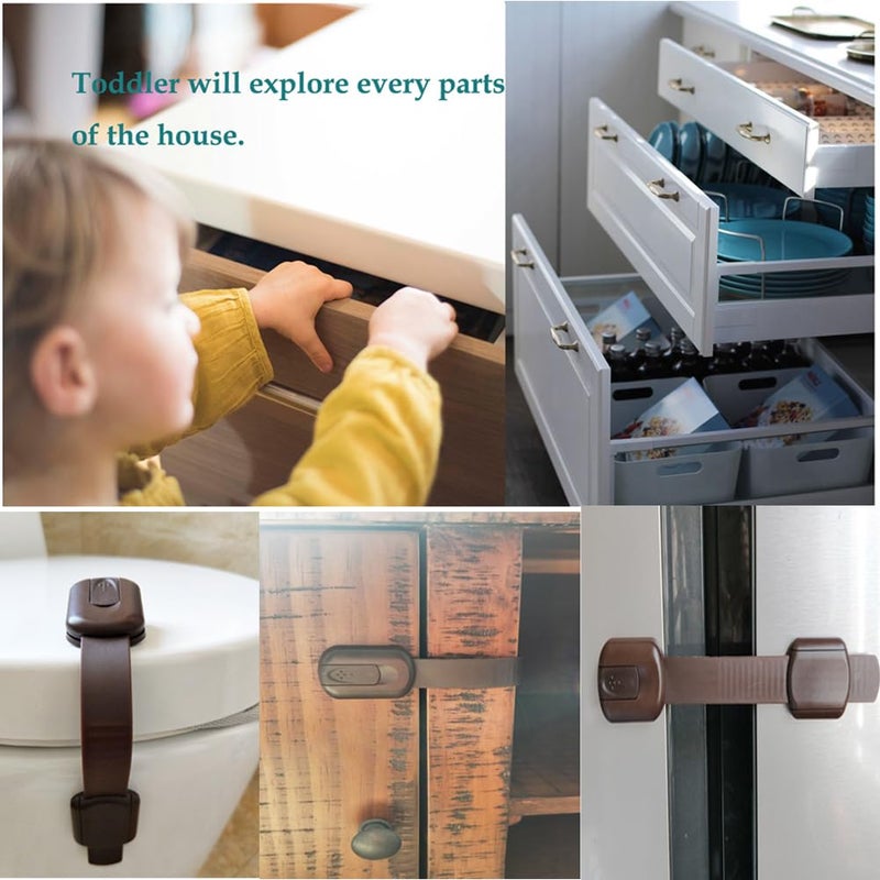 BAOWEIJD Child Safety Cabinet Locks for Baby Proof,Child Proof Safety Locks for Cabinets,Drawers,Cupboard,Oven,Fridge,8Packs Brown Locks,BAOWEIJD - Image 3