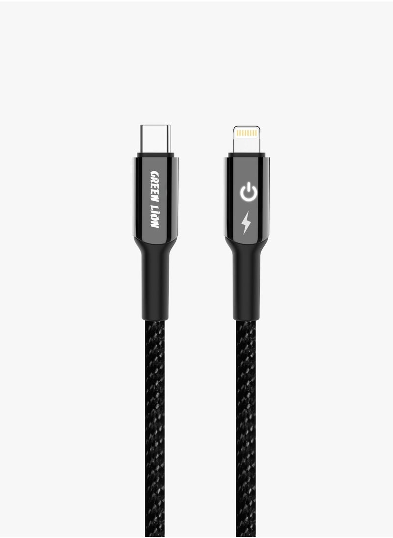 GREEN LION - USB-C to Lightning Braided Cable / High Transfer Speed / Wide Compatible / Auto Disconnect / Charge & Sync / LED Indicator / Secure & Safe / 1 Meter Cable / 10000 Bends - Black - Image 1