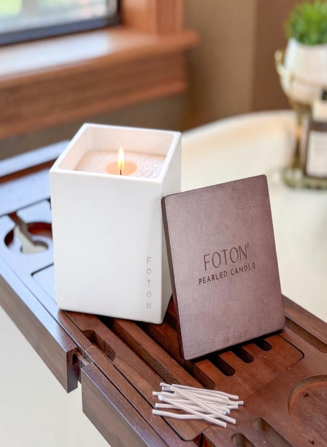 Foton مجموعة شموع فوتون بيرلد، مزهرية لو كيوب الخرسانية، 16 أونصة مربعة - بدون رائحة - برطمان قابل لإعادة التعبئة، شمعة معطرة من شمع الرمل مع 15 فتيلة - شموع زينة طبيعية غير سامة للمنزل - Image 2
