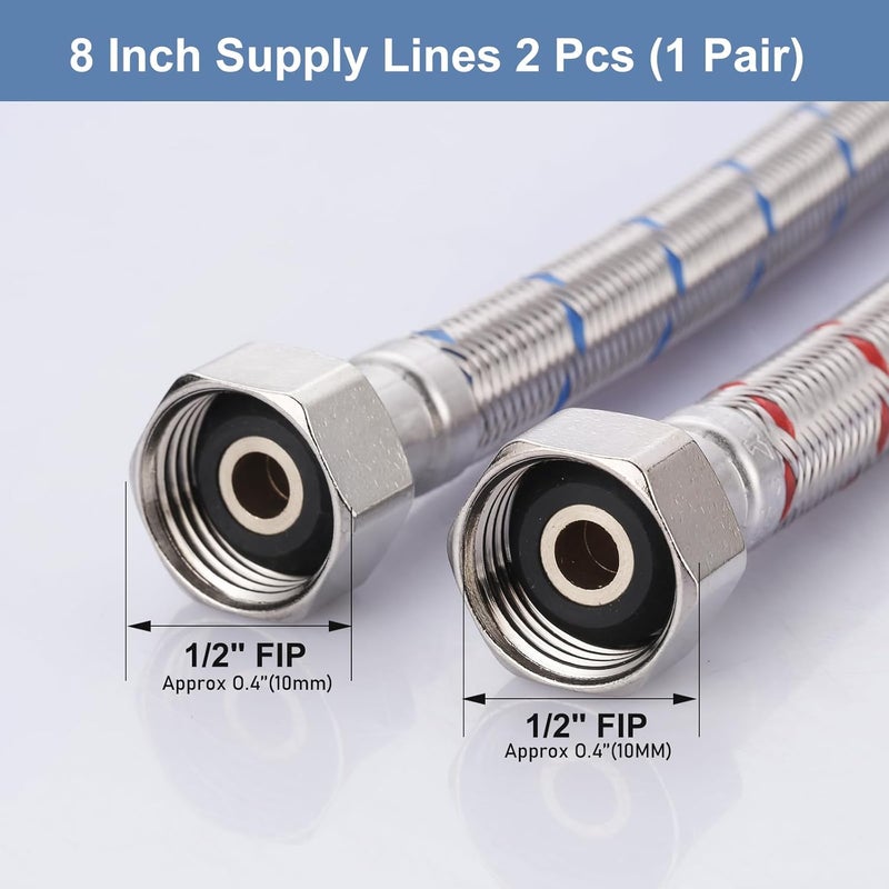 Arcora 8-Inch Length Faucet Hose Connector Braided Stainless Steel cUPC Supply Lines 1/2-Inch FIP x 1/2-Inch FIP Sink Hose Replacement 1 Pair - Image 3