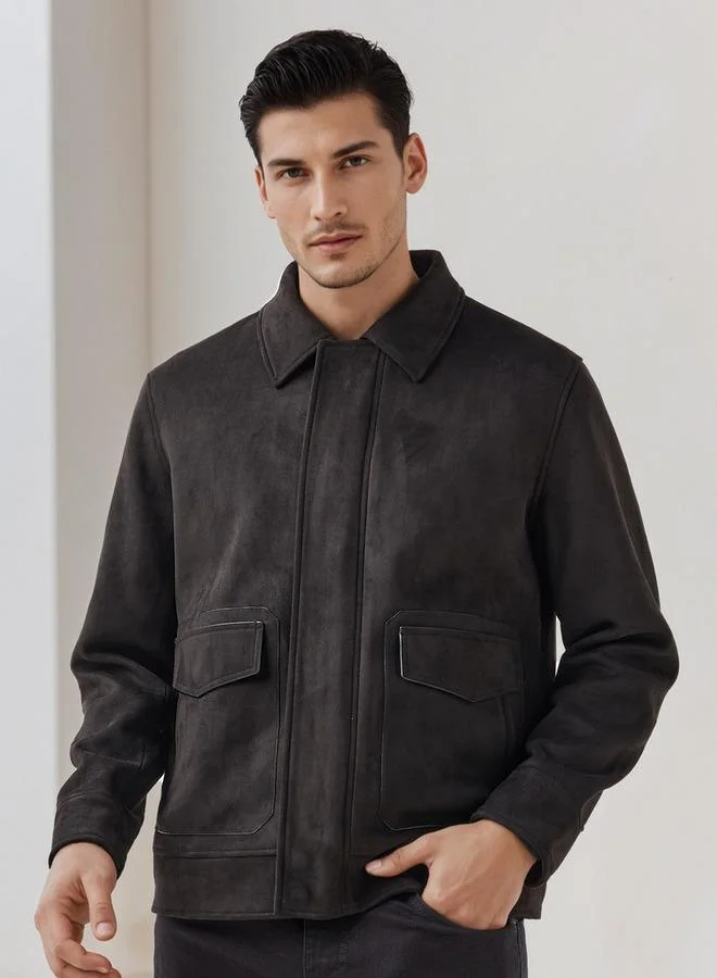 Iconic Men Regular Fit Zip Through Biker Jacket