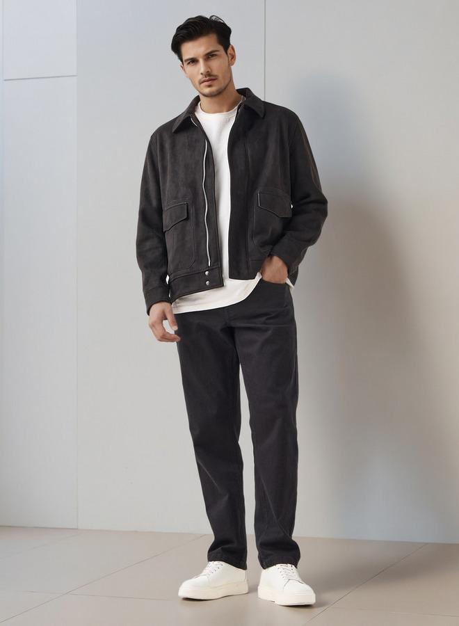 ايكونيك جاكيت بايكر رجالي أيقوني بقصة عادية وسحاب أمامي - Image 2