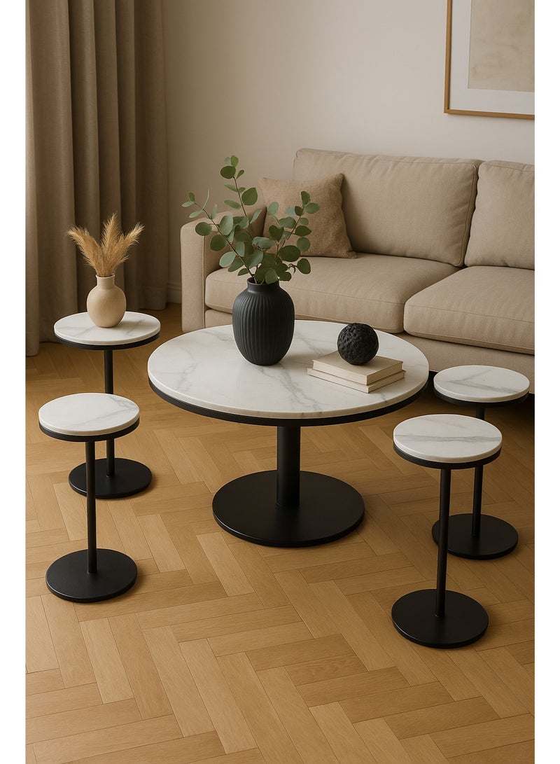 Black Round Coffee Table Set of 5  Pieces