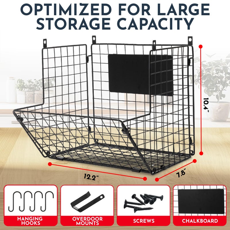 Culinary Couture 3-Tier XL Wall Hanging Fruit Baskets for Kitchen Organizing Fruits and Vegetables, Heavy-Duty Wall Basket for Storage with Chalkboards & S-Hooks, Wire Hanging Fruit Basket for Kitchen & Pantry - Image 2