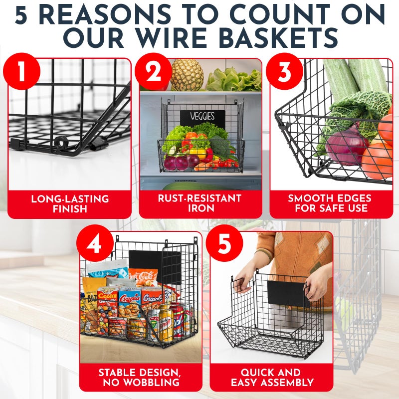 Culinary Couture 3-Tier XL Wall Hanging Fruit Baskets for Kitchen Organizing Fruits and Vegetables, Heavy-Duty Wall Basket for Storage with Chalkboards & S-Hooks, Wire Hanging Fruit Basket for Kitchen & Pantry - Image 5