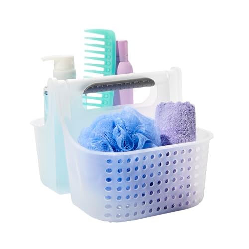 Madesmart 2Compartment Soft Grip Shower Tote for Bathroom Organization Plastic Storage Shower Caddy Bucket Small Frost