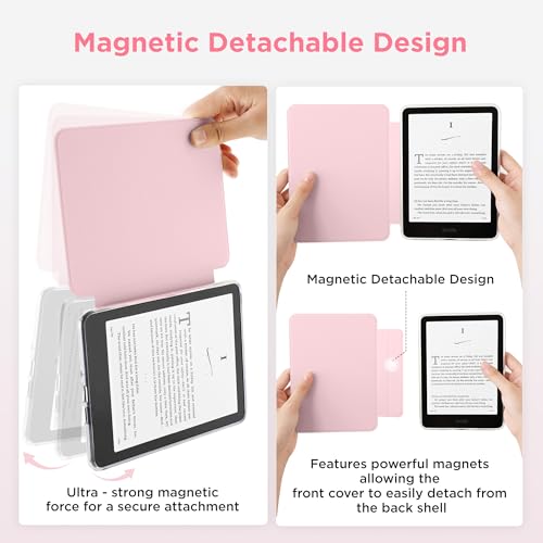 SESENSE Detachable Magnetic Case for 6'' Kindle 2024 and 2022 (11 Generation), Slim PU Shell Cover Case with Auto Wake/Sleep, Pink - Image 3