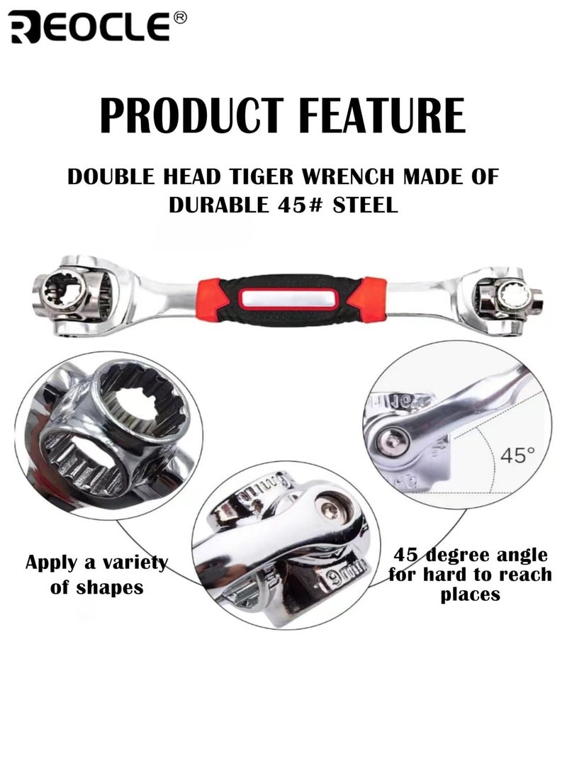 REOCLE 52 in 1 Universal Socket Spanner Wrench Multi-Functional Double-Ended Wrench Set with Magnetic 360° Rotating Head Adjustable Spanner Tool for Home Car Repair Durable Easy to Use Ideal for Men Women - Image 4