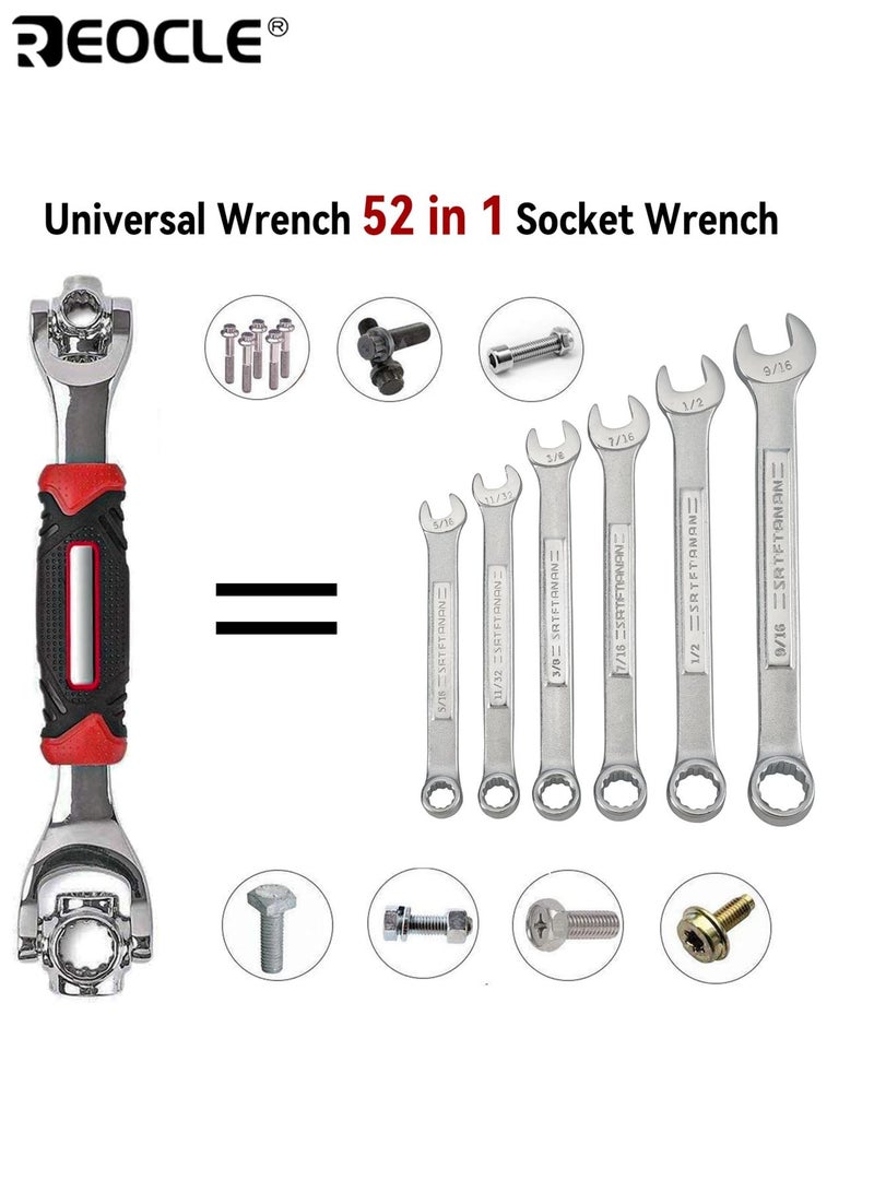 REOCLE 52 in 1 Universal Socket Spanner Wrench Multi-Functional Double-Ended Wrench Set with Magnetic 360° Rotating Head Adjustable Spanner Tool for Home Car Repair Durable Easy to Use Ideal for Men Women - Image 2