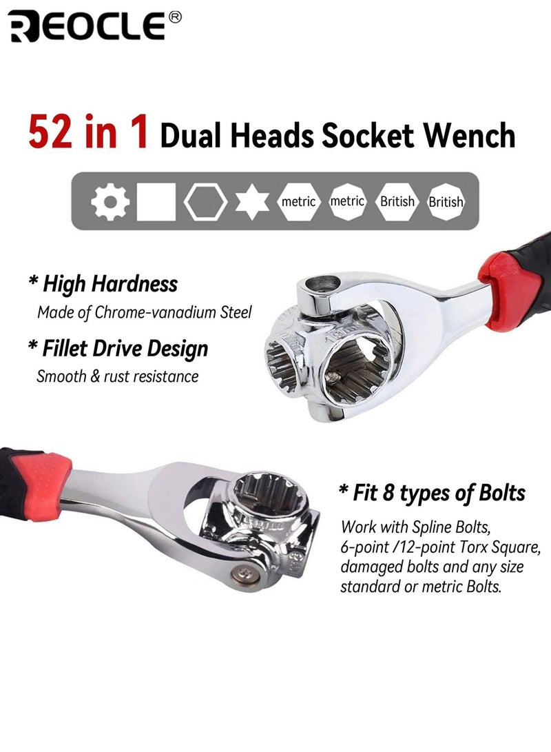 REOCLE 52 in 1 Universal Socket Spanner Wrench Multi-Functional Double-Ended Wrench Set with Magnetic 360° Rotating Head Adjustable Spanner Tool for Home Car Repair Durable Easy to Use Ideal for Men Women - Image 3